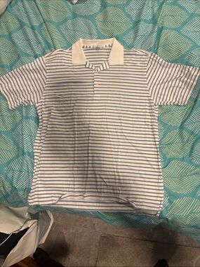 Peter Millar White Polo with Thin Blue Stripes